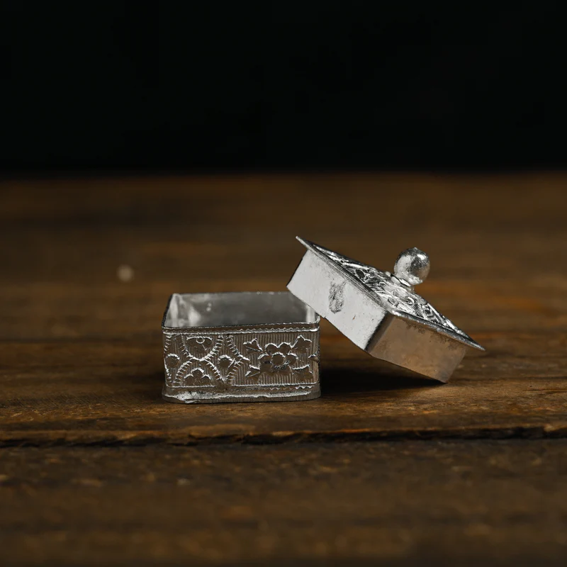 Square Shaped Pure German Silver Haldi Kumkum Box